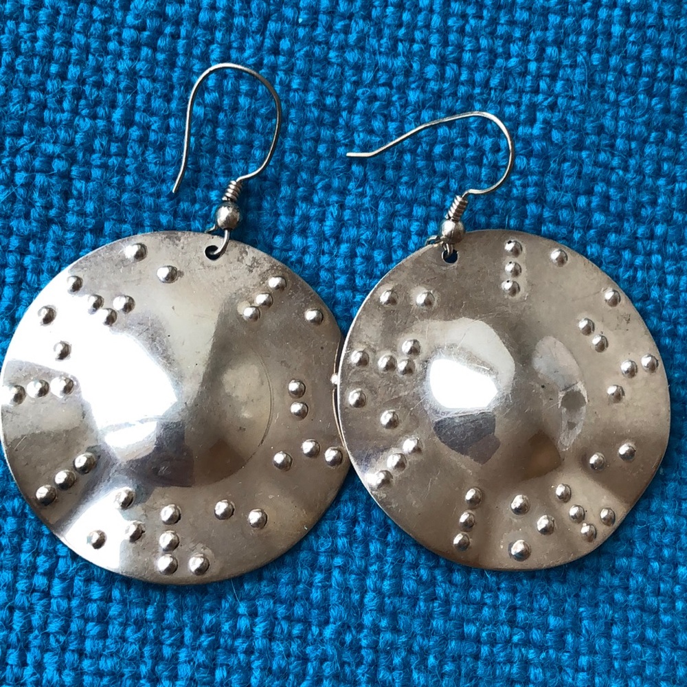 Silver plated big Concho style dangle earrings